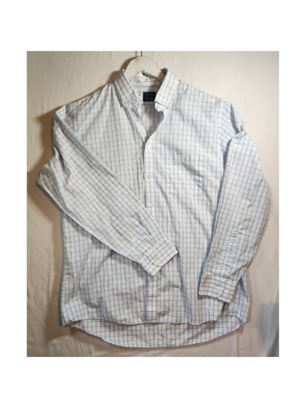 Arrow USA 1851 Mens Blue White Windowpane Check Wrinkle Free Shirt L